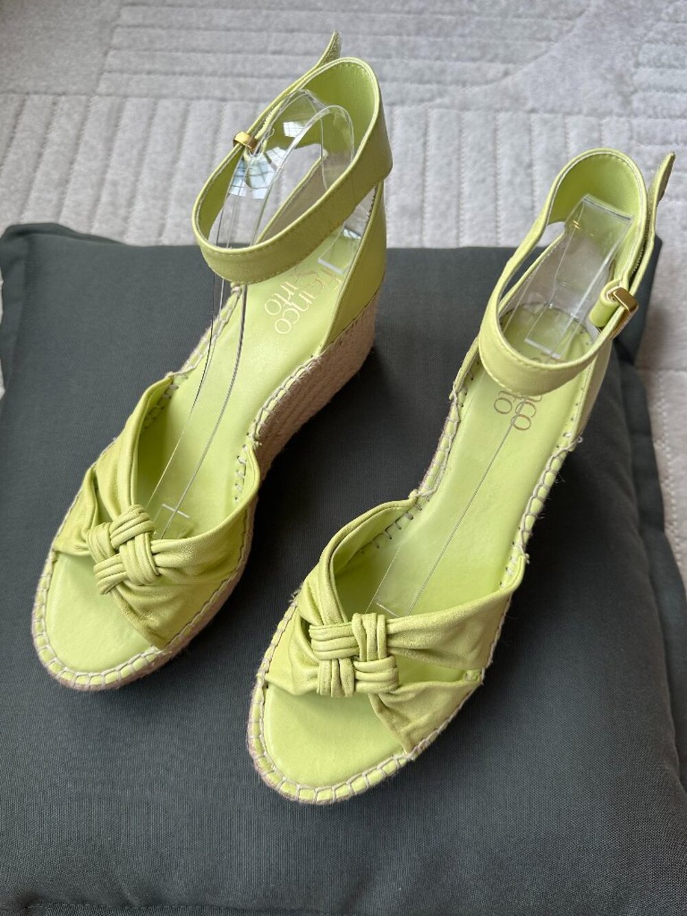 Franco Sarto Clementine Leather Espadrille Wedge Sandals Green US 8.5